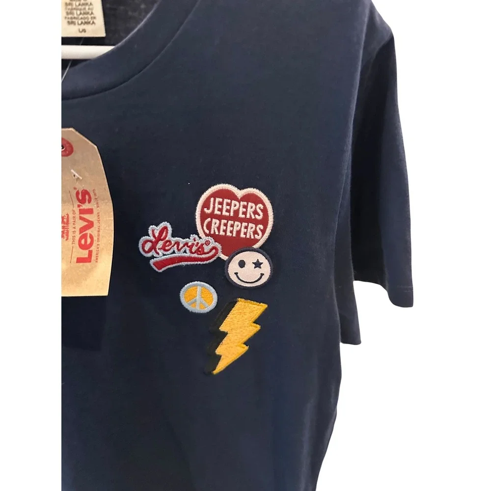 Levis Mens Jeepers Creepers Patch Navy Blue Crewneck T-Shirt Large NWT